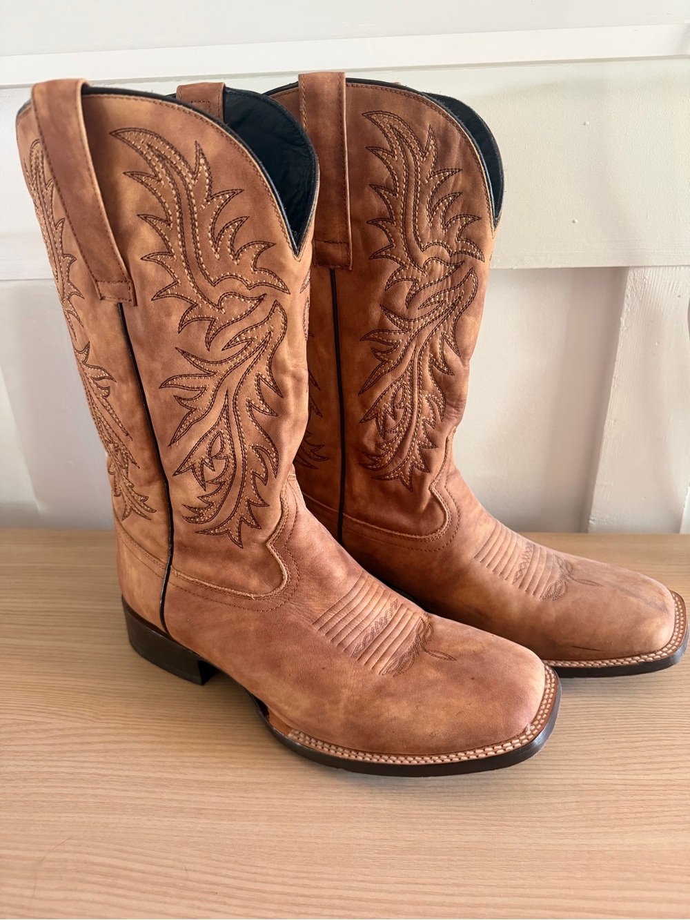 J.B. Dillon Genuine Leather Western Cowboy Boots | Men's 9.5 EW | Tan Square Toe